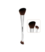 Huda Beauty Bronzer and Contour Brush, dual ended brush packshot with an inset showing both brush heads
