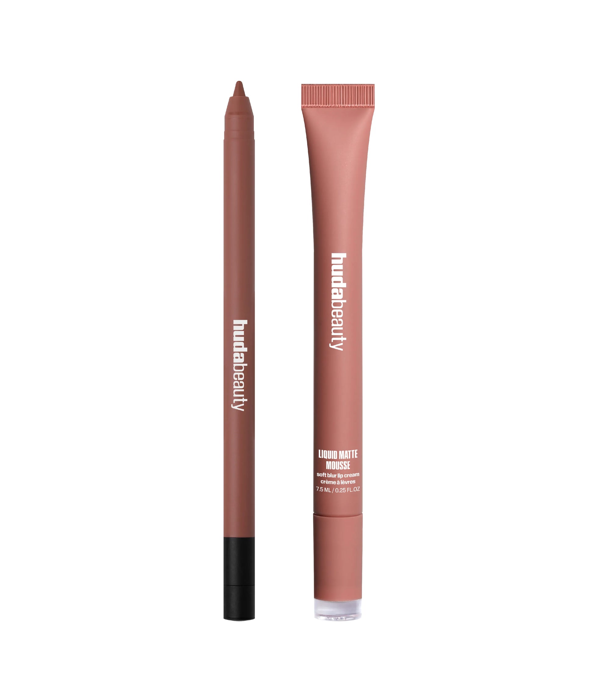 Bombshell Pinky Brown Liquid Matte Mousse paired with Warm Brown Lip Contour 2.0.