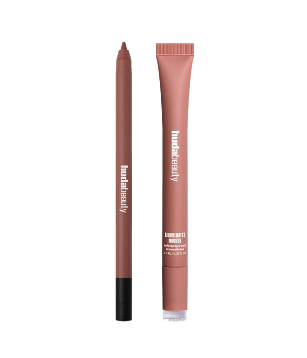 Bombshell Pinky Brown Liquid Matte Mousse paired with Warm Brown Lip Contour 2.0.