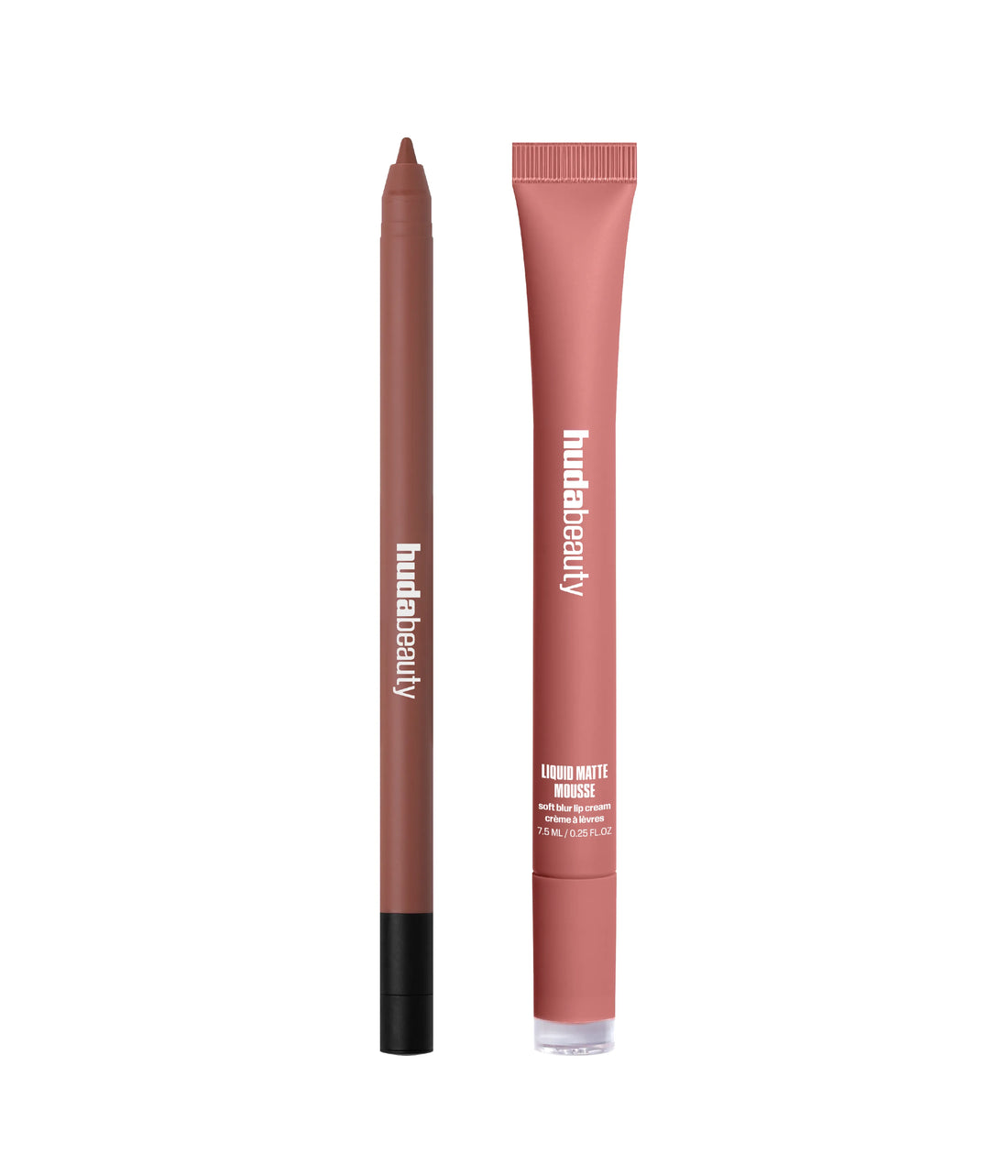 Rosy Nude Liquid Matte Mousse paired with Warm Brown Lip Contour 2.0.