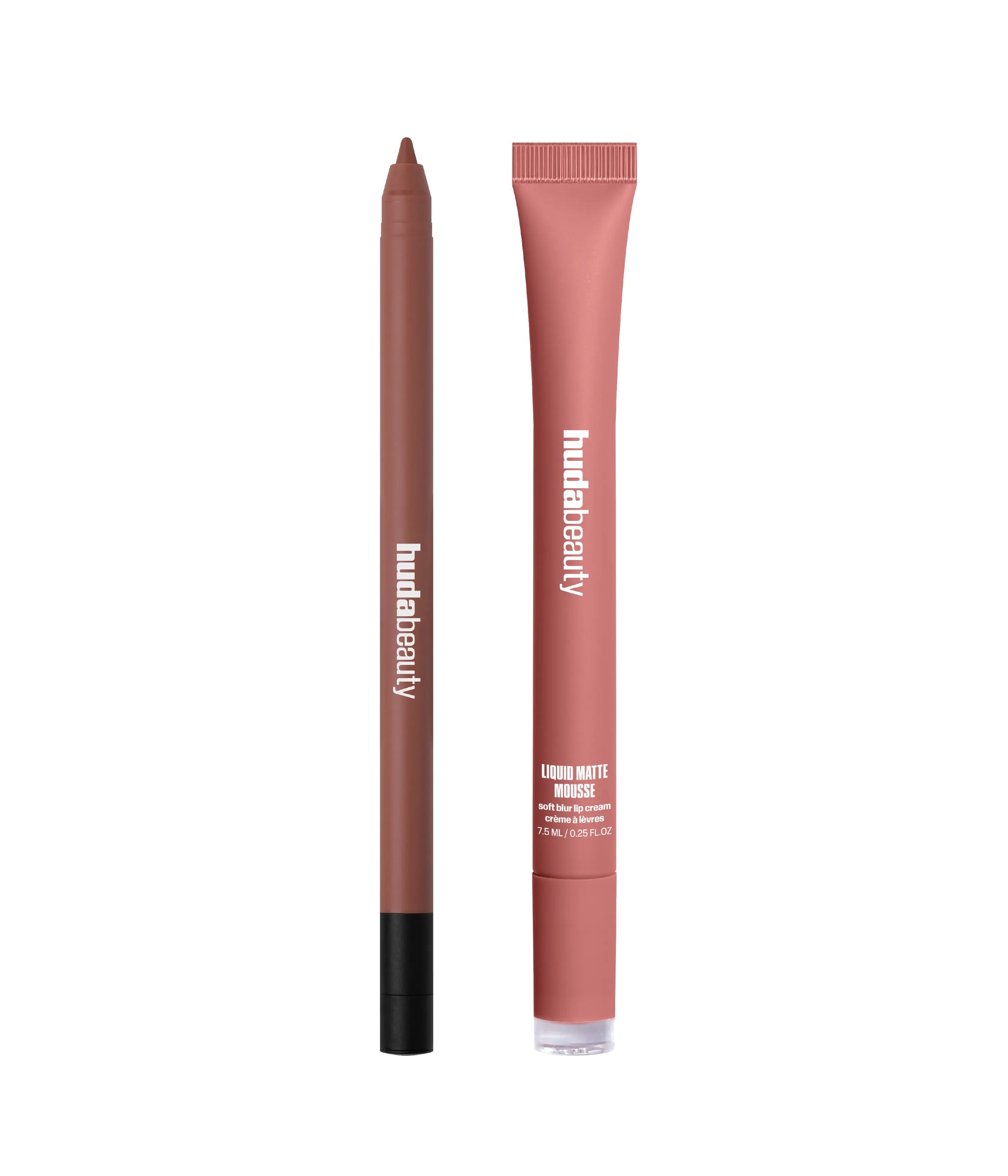 Rosy Nude Liquid Matte Mousse paired with Warm Brown Lip Contour 2.0.