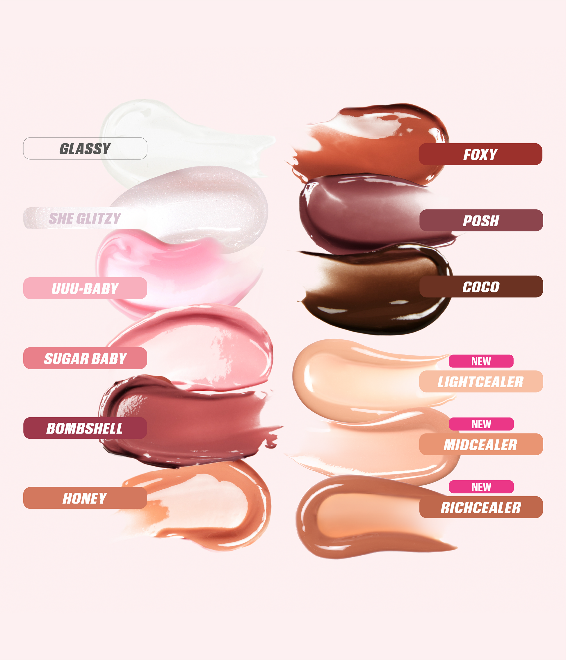 FAUX FILLER Extra Shine Lip Gloss shade swatches collection