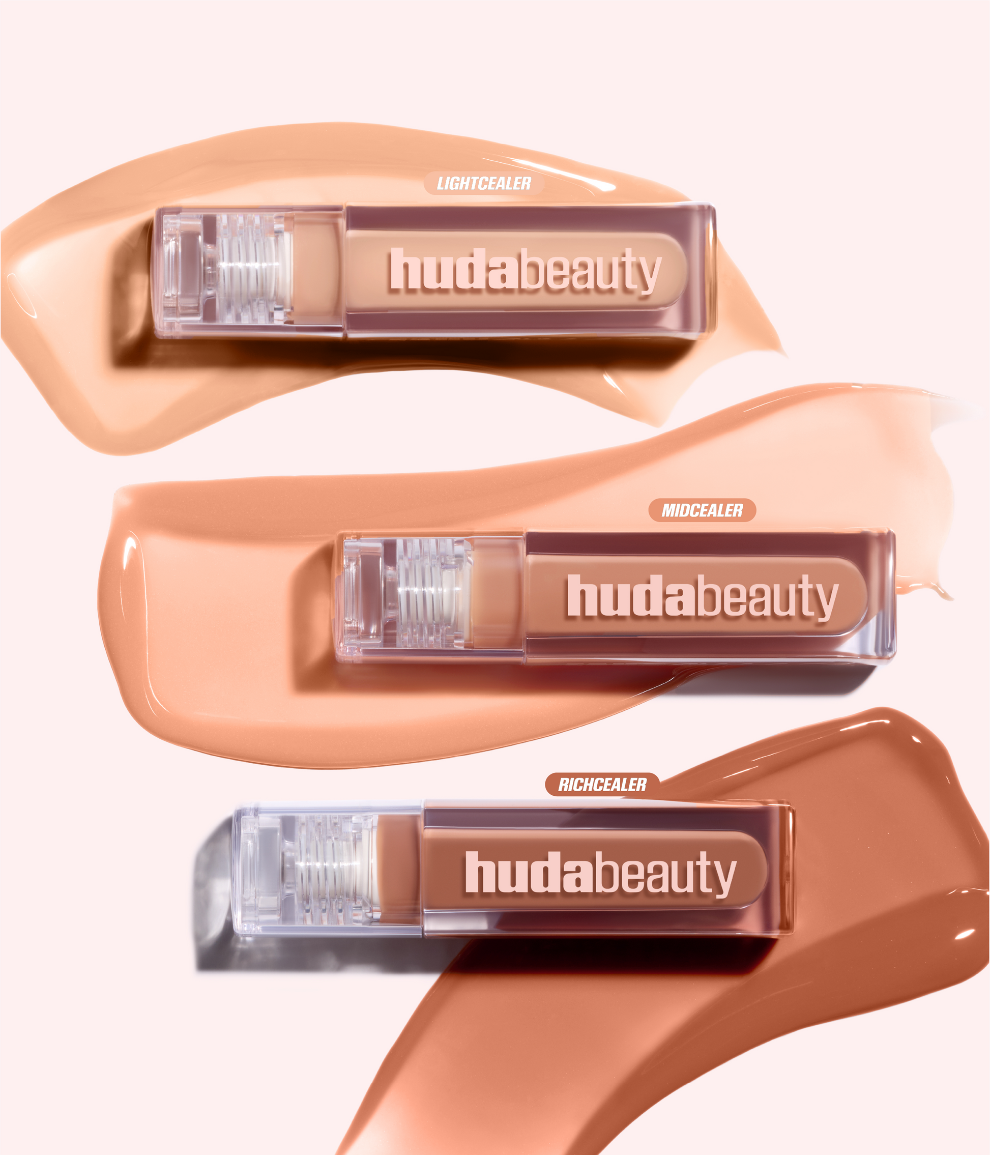 FAUX FILLER Extra Shine Lip Gloss LightCealer, MidCealer and RichCealer shades with gloss swatches