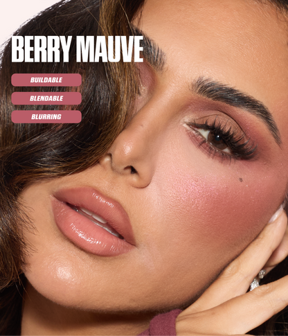 Blush Filter Liquid Blush Berry Mauve editorial makeup look with Buildable, Blendable and Blurring 