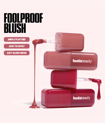 Blush Filter Liquid Blush product display with applicator and Foolproof Blush text highlighting Ample Playtime, Easy to Apply and Soft Glow Finish