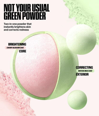Easy Bake Loose Baking & Setting Powder Matcha Milk Cake - Not Your Usual Green Powder - Brightening Cherry Blossom Cake Core - Correcting Matcha Milk Cake Exterior