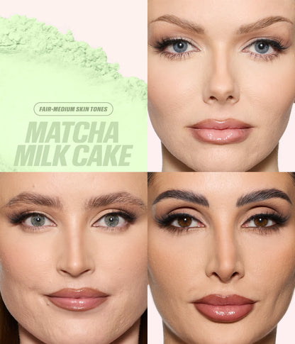 Easy Bake Loose Baking & Setting Powder Matcha Milk Cake shade range image showing fair to medium skin tone results on multiple models