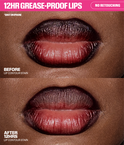 Lip Contour Lip Stain For 12-Hour Wear - Berry Brown Before & After - no retouching - 12H Grease-Proof Lips