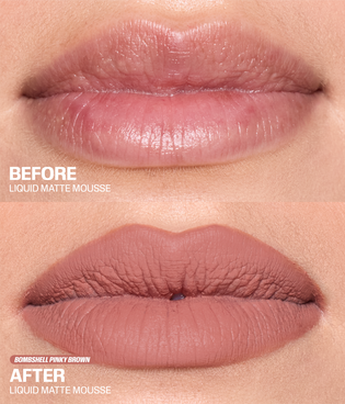 Liquid Matte Mousse - Bombshell Pinky Brown Shade - Before & After