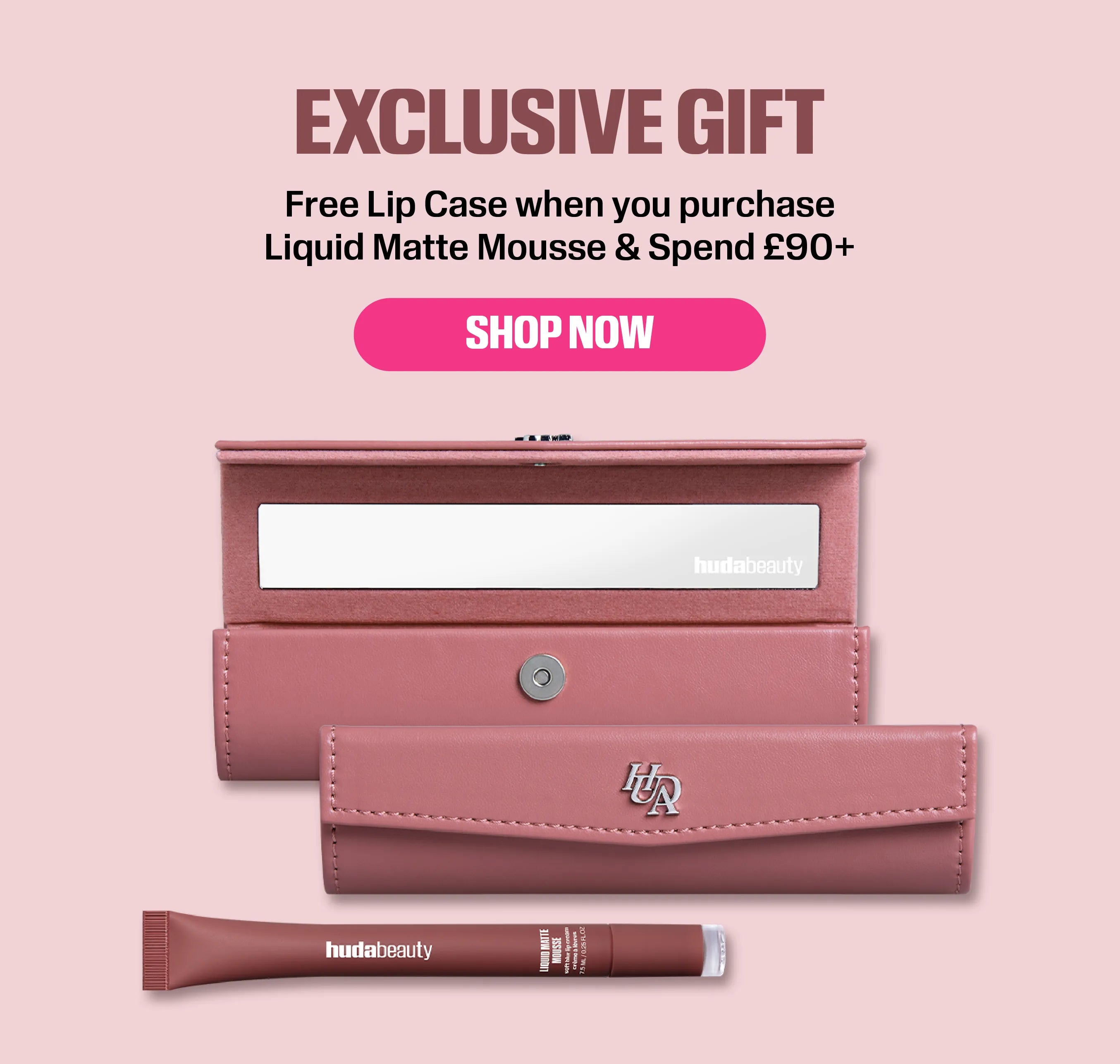 Liquid Matte Mousse lipstick with free lip case Exclusive Gift promotional banner.