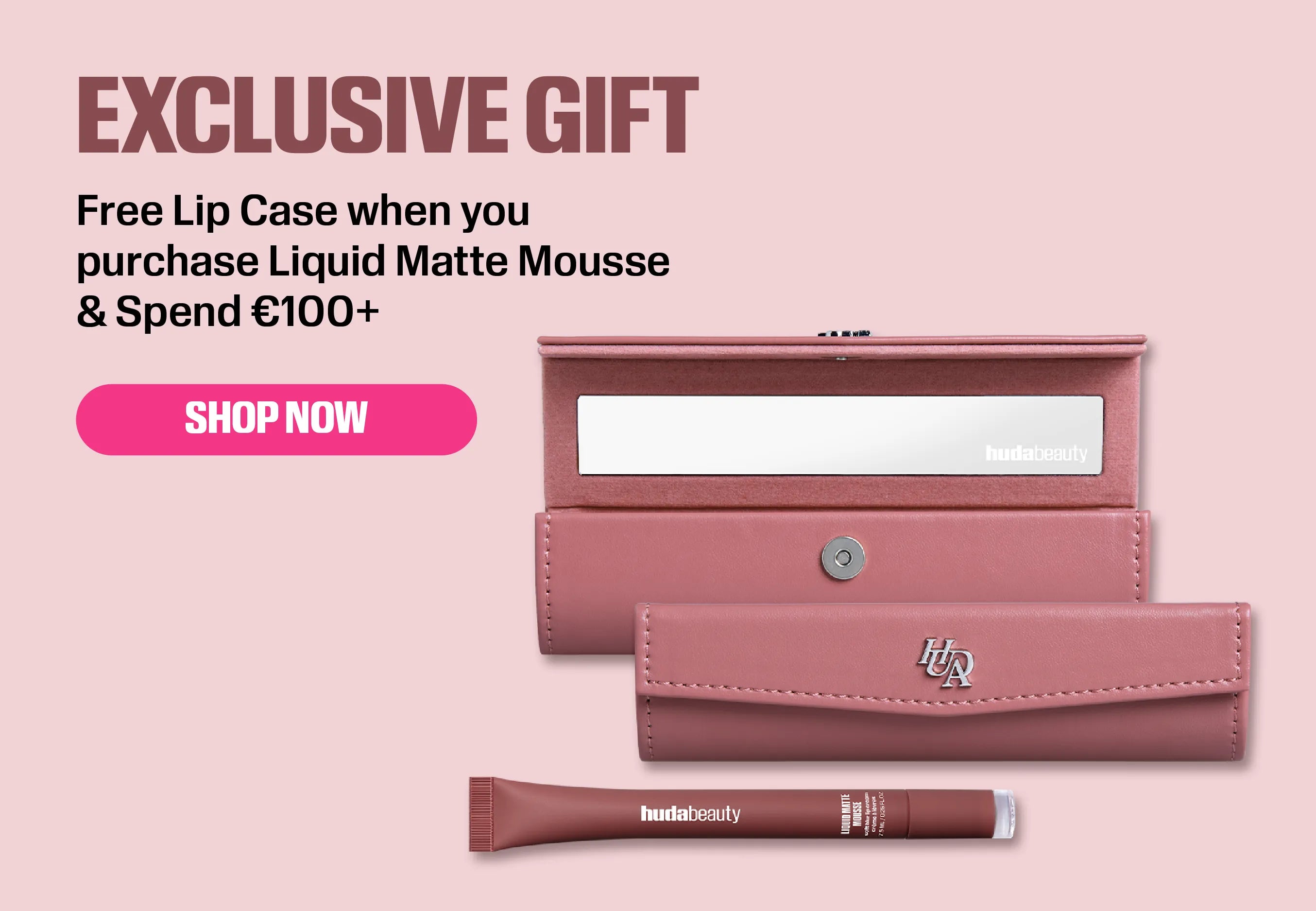 Liquid Matte Mousse lipstick with free lip case Exclusive Gift promotional banner.