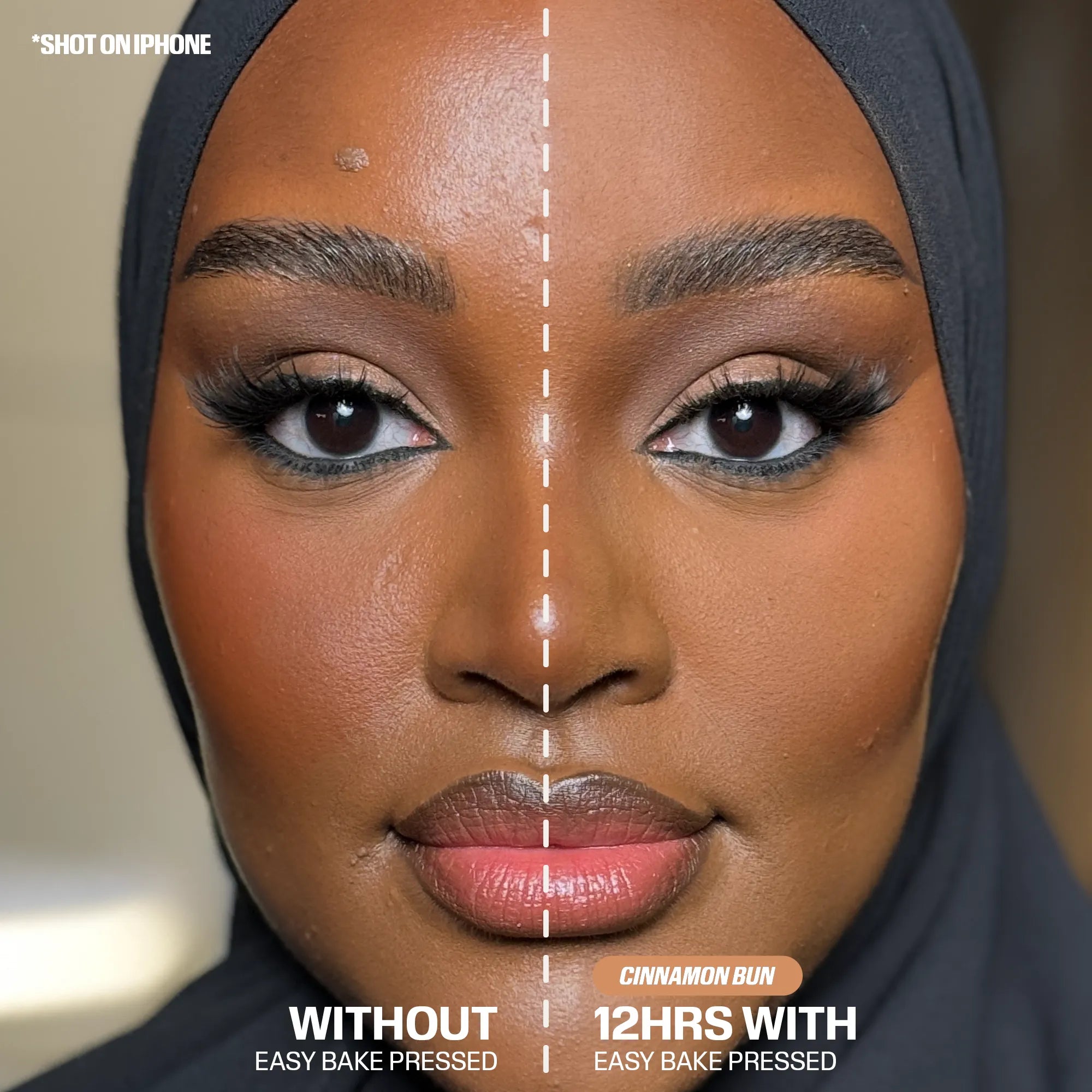 Easy Bake Pressed Powder in Cinnamon Bun shade on skin