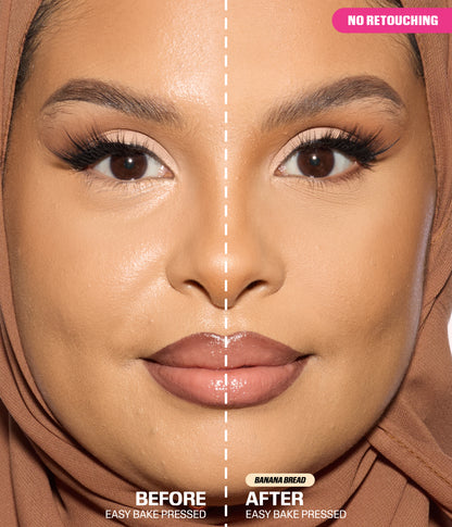Easy Bake Pressed Powder Banana Bread before and after results with no retouching