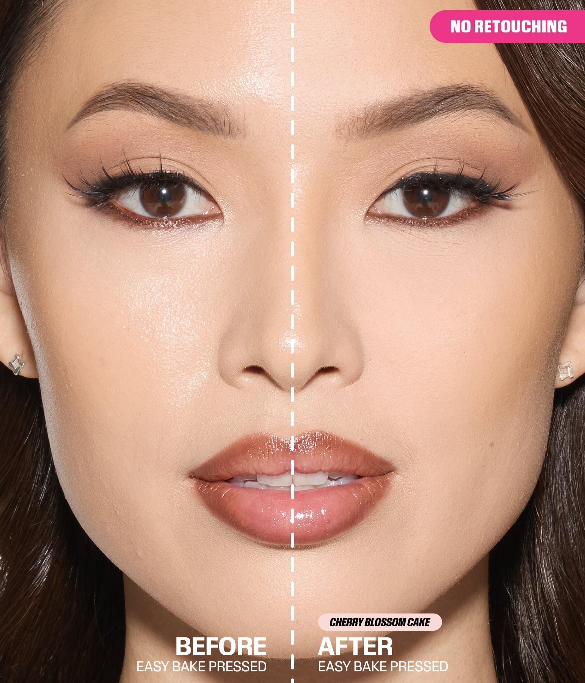 Easy Bake Pressed Powder Cherry Blossom Cake before and after results with no retouching