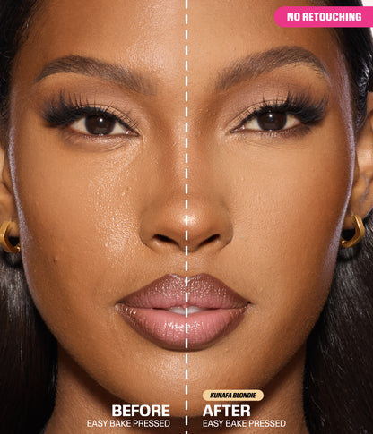 Easy Bake Pressed Powder Kunafa Blondie before and after results with no retouching