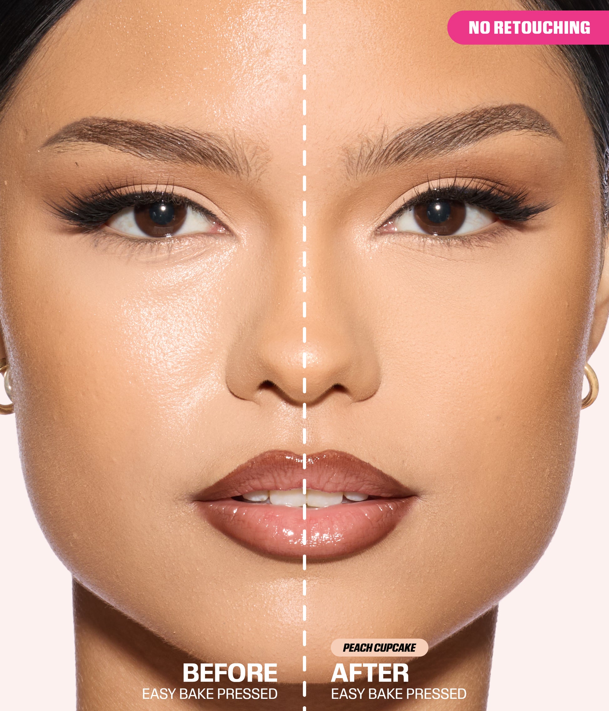 Easy Bake Pressed Powder Peach Cupcake before and after results with no retouching