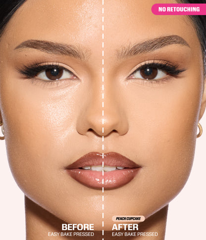 Easy Bake Pressed Powder Peach Cupcake before and after results with no retouching