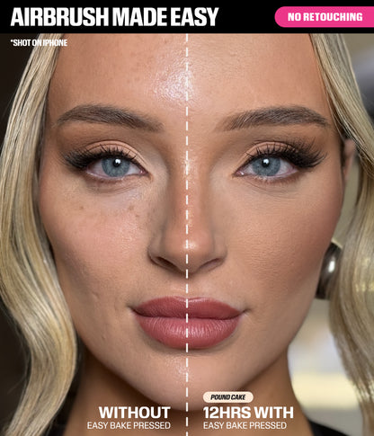 Easy Bake Pressed Powder Sugar Cookie Translucent with and without application showing airbrushed finish after 12 hours