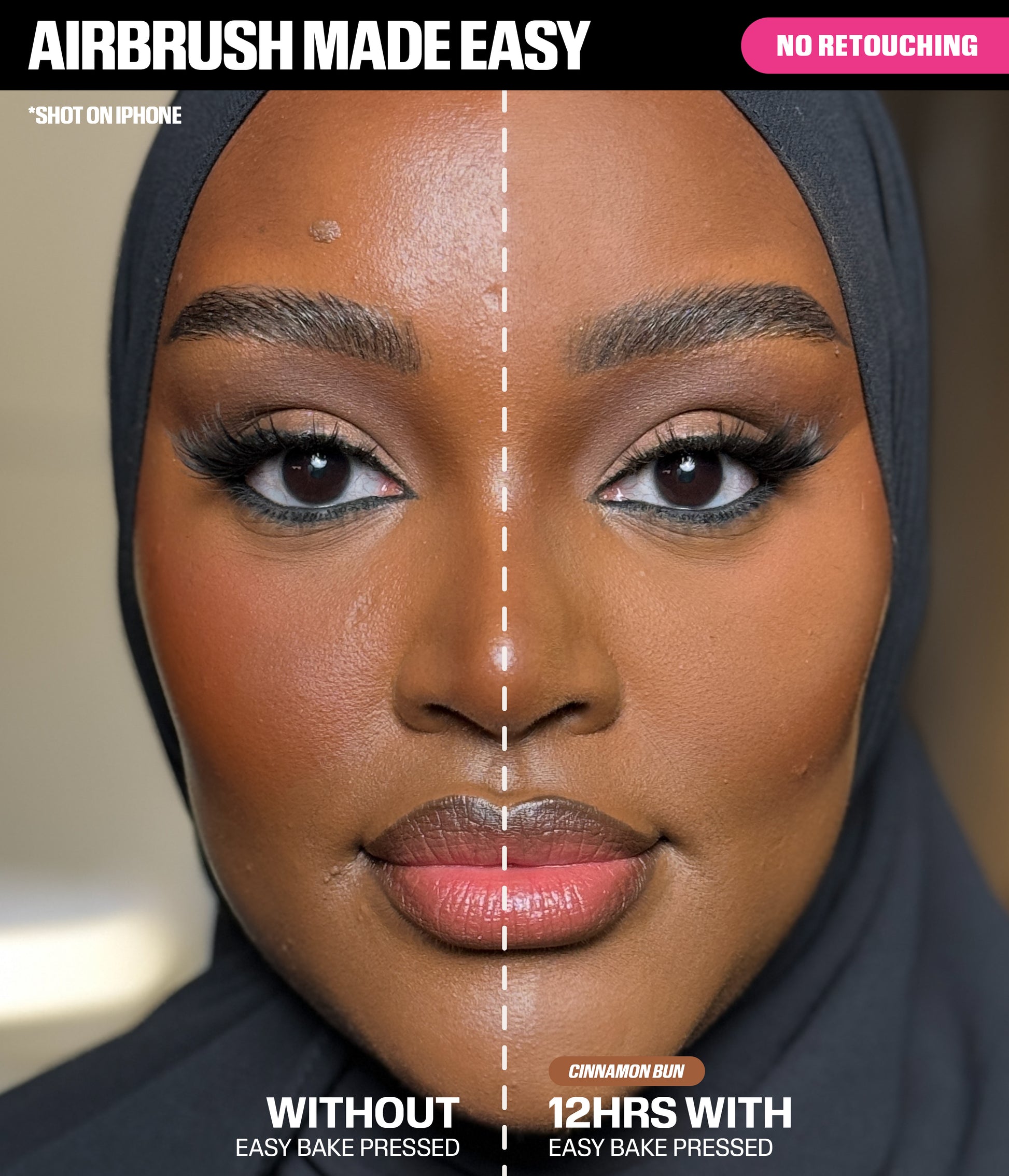 Easy Bake Pressed Powder Phone Grip – Cinnamon Bun before and after results with no retouching
