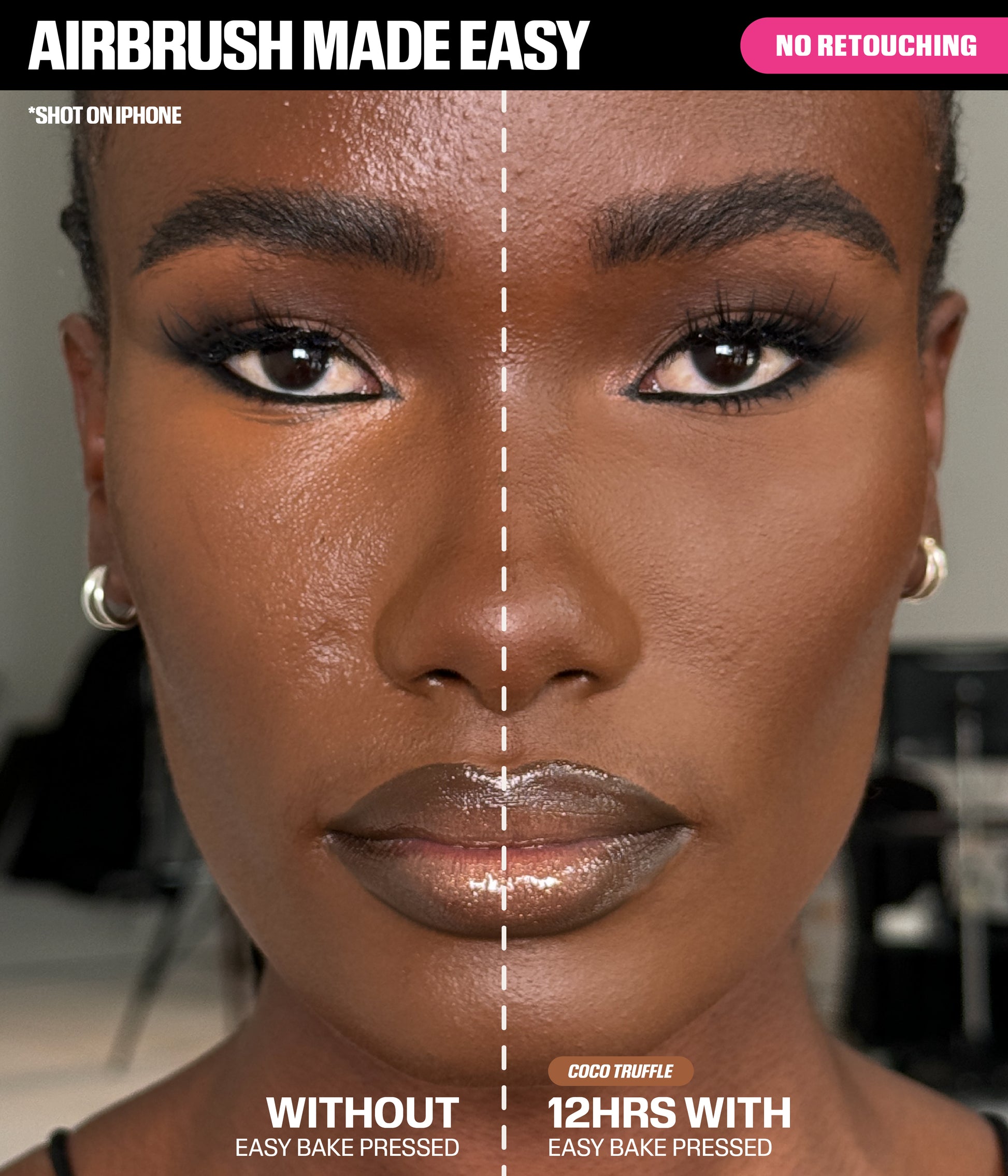 Easy Bake Pressed Powder Phone Grip – Peach Cupcake before and after results with no retouching