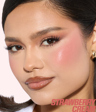 Habibti Lip And Cheek Best Sellers Kit 2026 model wearing STRABERRY CREAM shade