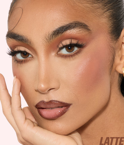 Habibti Lip And Cheek Best Sellers Kit 2026 model wearing LATTE shade