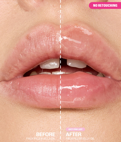 Habibti Lip And Cheek Best Sellers Kit 2026 lips before and after comparison with faux filler jelly oil, no retouching