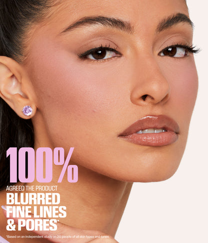 Mini Easy Bake Loose Baking & Setting Powder – Ube Birthday Cake shown on model with blurred fine lines and pores based on independent consumer study results