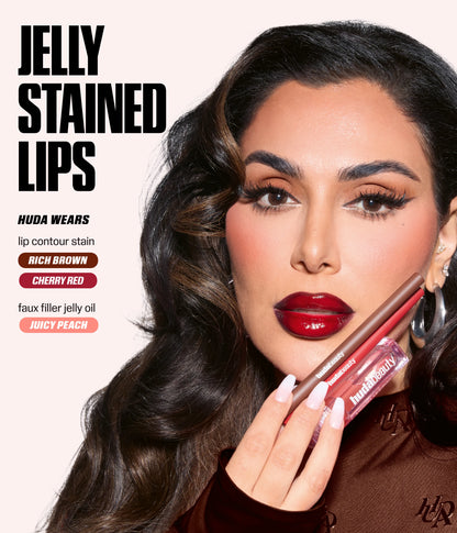 Rich Brown Cherry Kit glossy cherry lip look with liner and jelly gloss