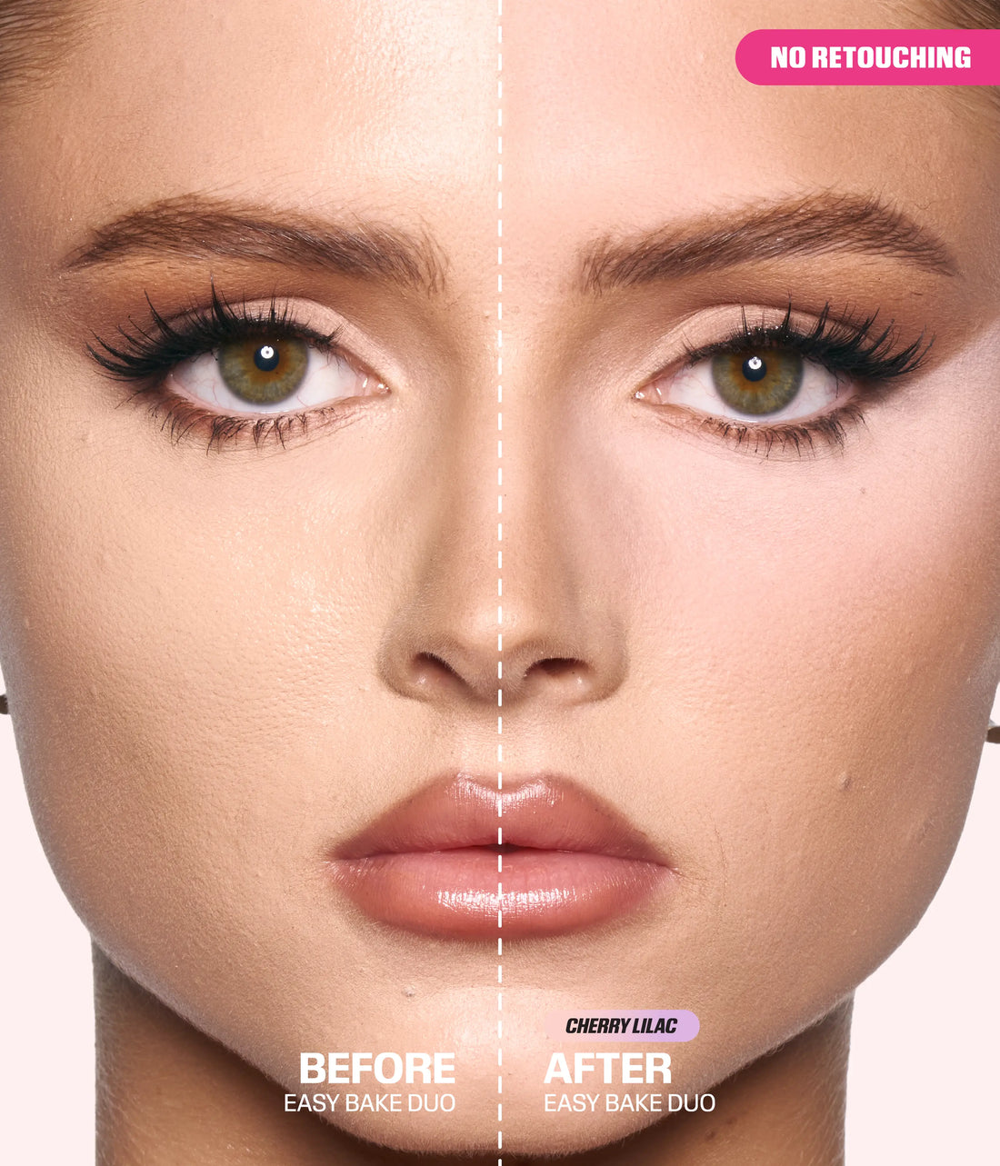 Easy Bake Duo Loose Powder - Cherry Lilac - Before and After